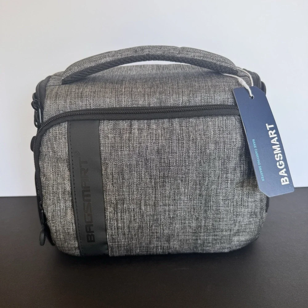 BAGSMART Compact Camera Shoulder Bag with Waterproof Rain Cover Grey Gray